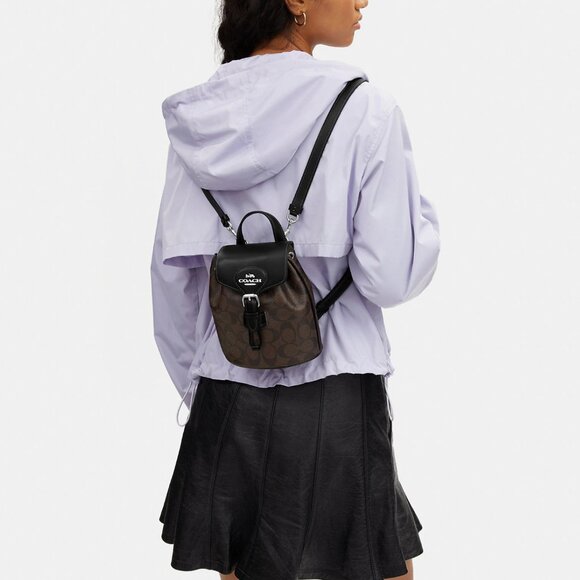 NWT Coach CL458 Amelia Convertible Backpack In Signature Canvas Brown Black - Picture 13 of 14